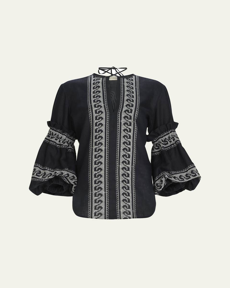 Lucaya Embroidered Balloon-Sleeve Blous